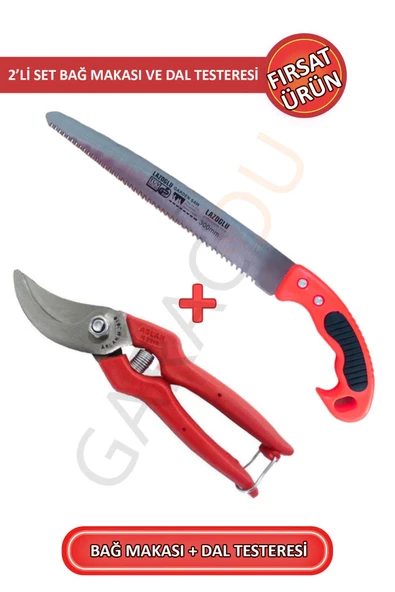 1. Sınıf Çelik Kaliteli Bağ Budama Makası Ve Profesyonel 30 Cm Dal Budama Testeresi 2'li Set ürün görseli 1