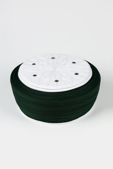 Talebe Sarığı - Yeşil Kumaş - Beyaz Takke - Düz Sarım - Kuş Gözü - 7 metre ürün görseli 1