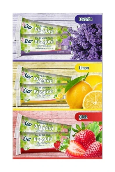 (3 Adet) Lavanta - Limon - Çilek Kokulu Büzgülü Çöp Torbası Orta Boy 120 Gr. 55x60 Cm. ürün görseli 1