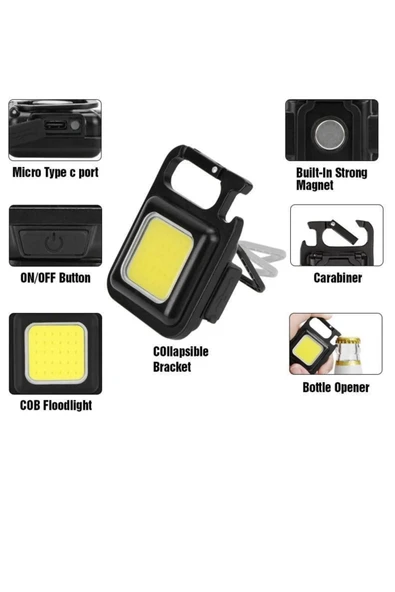 800 Lümen 30 Cob Led Mıknatıslı, Ayaklı, Anahtarlıklı Kamp, Acil Durum, Mini El Feneri ürün görseli 1