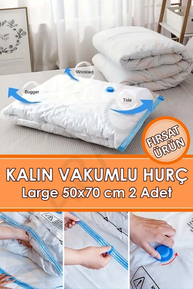 Kalın Vakumlu Hurç Large 50x70 Cm 2 Adet Yorgan Hurcu Gardırop Düzenleyici Vakumlu Poşet ürün görseli 1