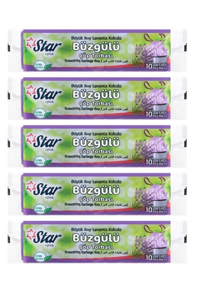 Plus Büzgülü Büyük Boy Çöp Torbası 5 Paket Lavanta Kokulu 65x70 cm ürün görseli 1