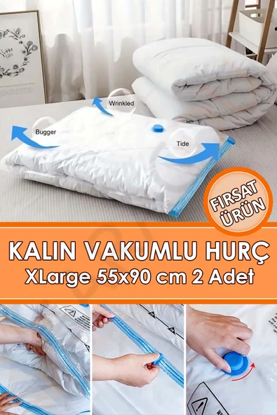 Kalın Vakumlu Hurç Xlarge 55x90 Cm 2 Adet Yorgan Hurcu Gardırop Düzenleyici Vakumlu Poşet ürün görseli 1