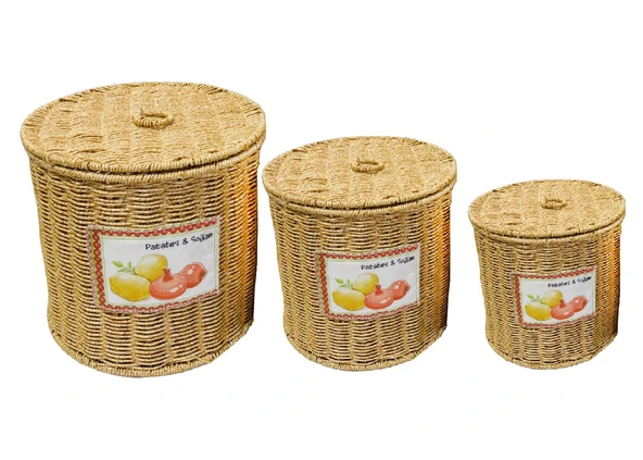 Rattan Örme 3’lü Patates – Soğan – Sarımsak Saklama Seti | Büyük – Orta – Küçük Boy | Yıkanabilir, Suya Dayanıklı ürün görseli 1