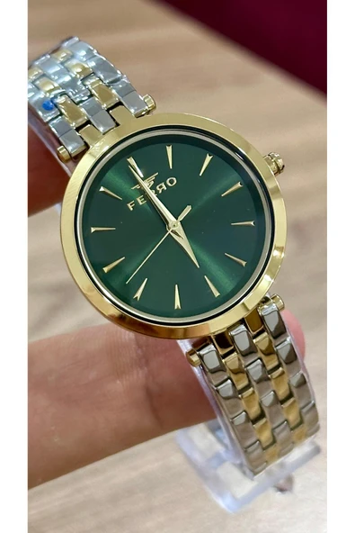 Ferro FL21331A-D6 Quartz Çelik Altın/Gri Yeşil Kadran 34 mm Kadın Kol Saati ürün görseli 1
