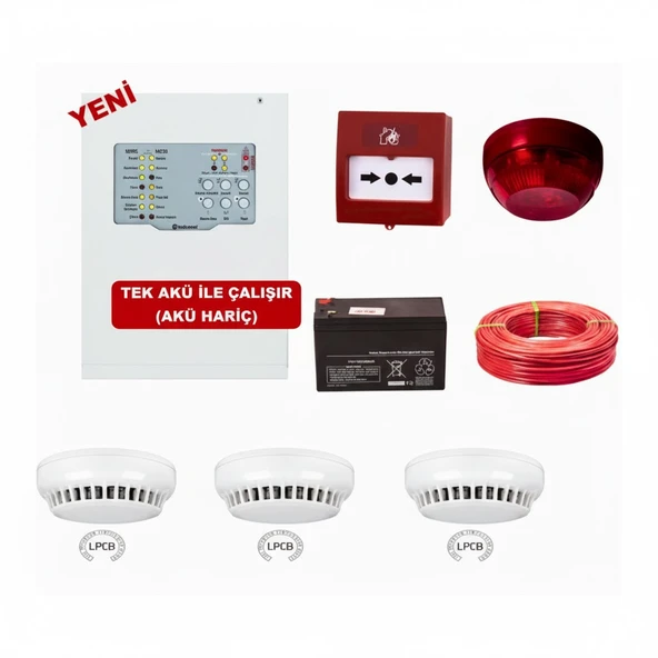 Teknim TFP-31223KD Konvansiyonel Sistem Yangın Alarm Seti 3 Lü Kablo Dahil ürün görseli 1