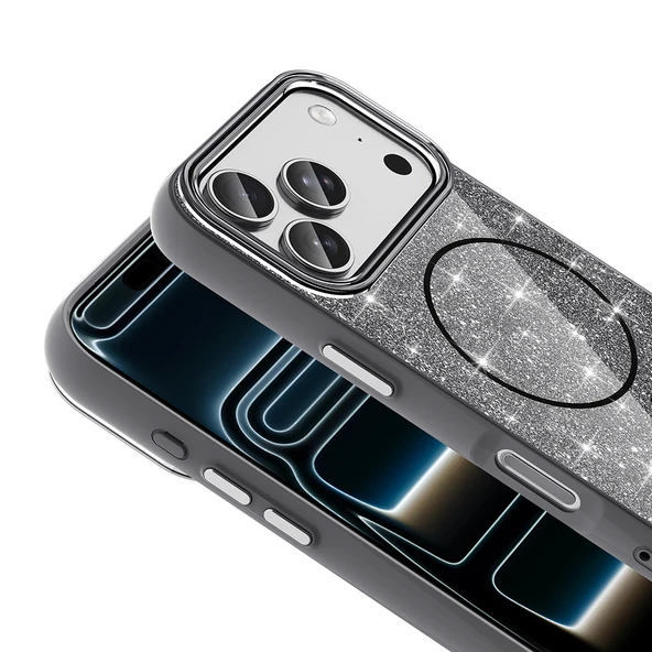 Apple iPhone 17 Pro Max Kılıf M-safe Şarj Özellikli Parlayan Simli Zr-Okso ürün görseli 1