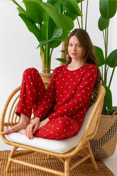Nisanca Mevsimlik Uzun Kollu Süet Kadın Pijama Takımı- Bisiklet Yaka Kadın Pijama ürün görseli 1