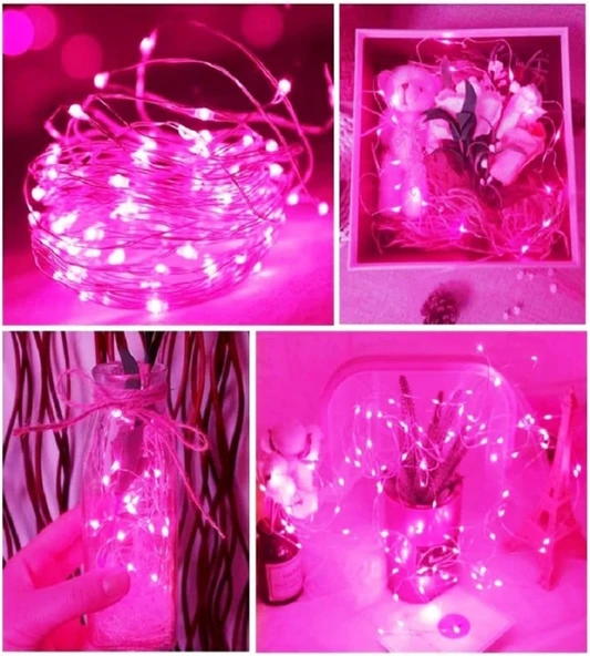 Ev Balkon Ve Parti İçin 10 Metre Pilli Pembe Renk Peri Led Yılbaşı Süsü Işık ürün görseli 1