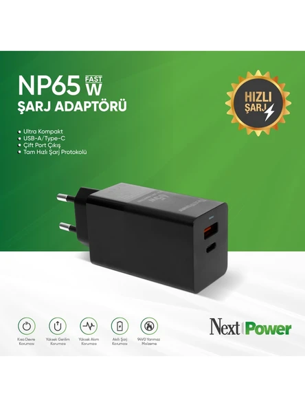 NextPower NP65W Hızlı Şarj Adaptörü ürün görseli 1