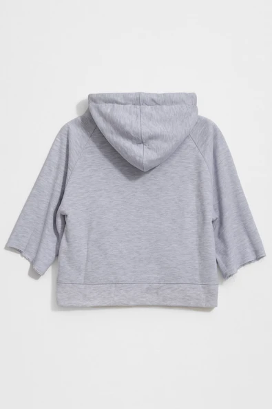 Kadın Kapüşonlu Cepli Crop Sweatshirt - Resim 6