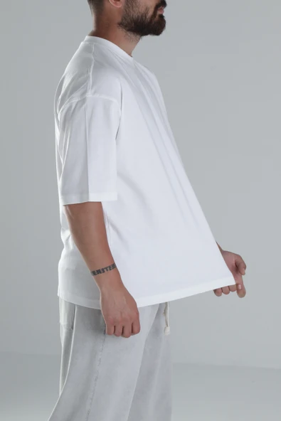 Beyaz Oversize T-Shirt COC1482 - Resim 3