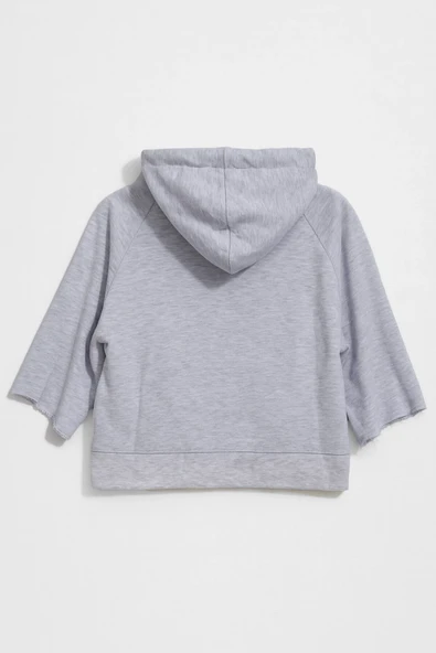 Kadın Kapüşonlu Cepli Crop Sweatshirt - Resim 3