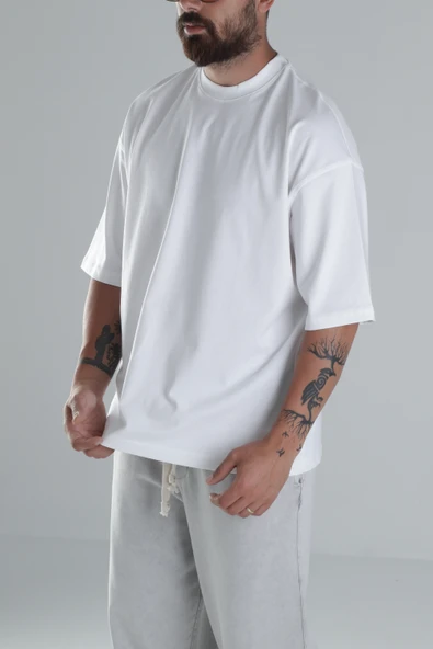 Beyaz Oversize T-Shirt COC1482 - Resim 2