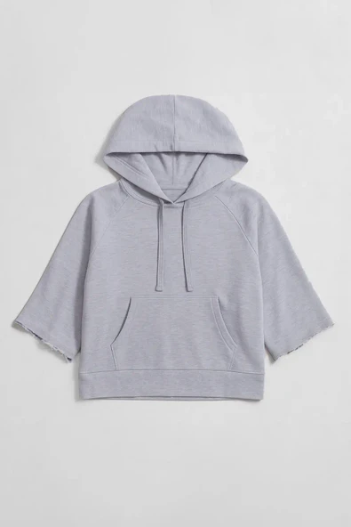 Kadın Kapüşonlu Cepli Crop Sweatshirt - Resim 2