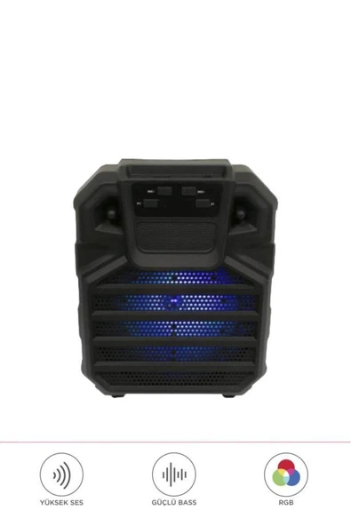 1397 Siyah 6,5 inc RGB Ledli Taşınabilir Bluetooth Hoparlör Parti Speaker ürün görseli 1