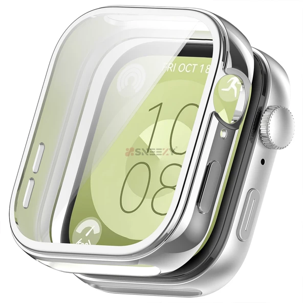 Huawei Watch Fit 3 Uyumlu Yumuşak Silikon 360 Tam Koruma Kasa ve Ekran Koruyucu  Gümüş ürün görseli 1
