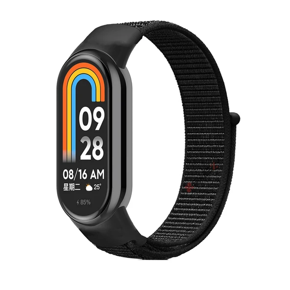 Xiaomi Mi Band 8 İle Uyumlu Hasır Nylon Akıllı Bileklik Kordon - Saat Kordonu  Siyah ürün görseli 1
