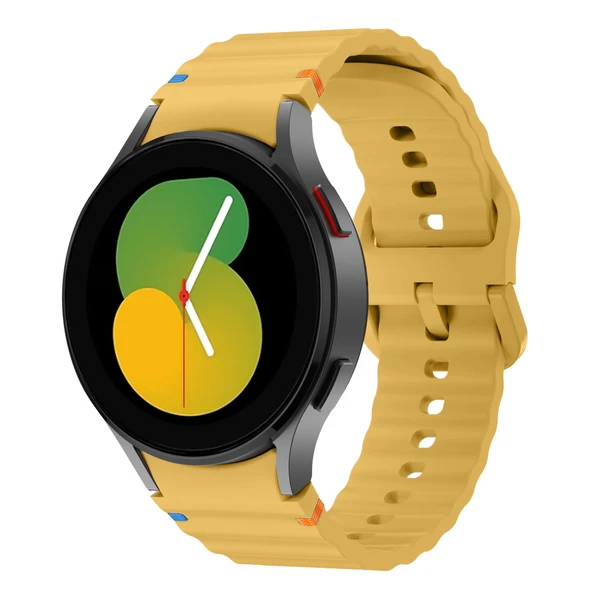 Samsung Galaxy Watch 5 40mm-44mm İle Uyumlu Metal Tokalı Dalgalı Spor Silikon Kordon  Sarı ürün görseli 1
