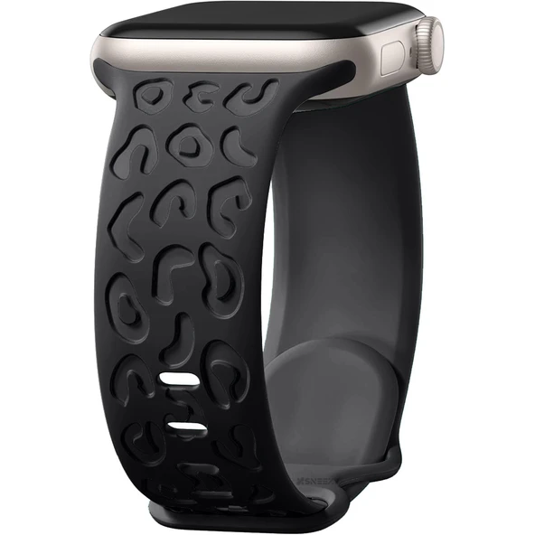 Apple Watch Ultra 1 ve 2 Uyumlu 49mm Leopar Desenli Yumuşak Silikon Kordon  Siyah ürün görseli 1