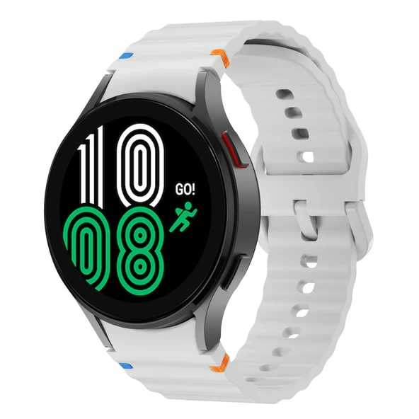 Samsung Galaxy Watch 4 40-42-44-46mm İle Uyumlu Metal Tokalı Dalgalı Spor Silikon Kordon  Gri ürün görseli 1