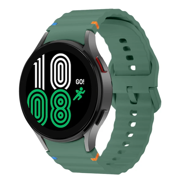 Samsung Galaxy Watch 4 40-42-44-46mm İle Uyumlu Metal Tokalı Dalgalı Spor Silikon Kordon  Koyu Yeşil ürün görseli 1