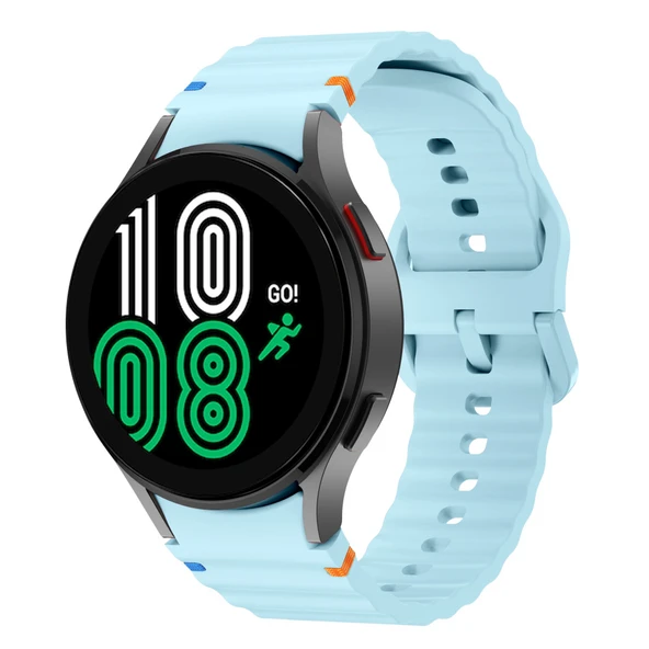 Samsung Galaxy Watch 4 40-42-44-46mm İle Uyumlu Metal Tokalı Dalgalı Spor Silikon Kordon  Mavi ürün görseli 1