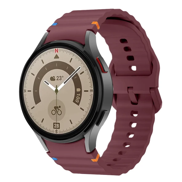 Samsung Galaxy Watch 5 Pro 45mm İle Uyumlu Metal Tokalı Dalgalı Spor Silikon Kordon  Mürdüm ürün görseli 1