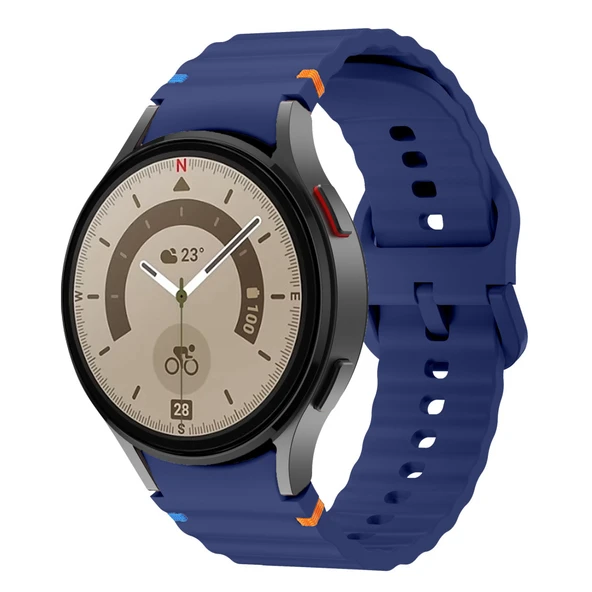 Samsung Galaxy Watch 5 Pro 45mm İle Uyumlu Metal Tokalı Dalgalı Spor Silikon Kordon  Lacivert ürün görseli 1