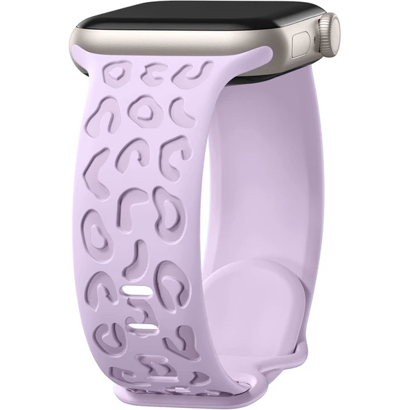 Apple Watch Ultra 1 ve 2 Uyumlu 49mm Leopar Desenli Yumuşak Silikon Kordon  Lila ürün görseli 1