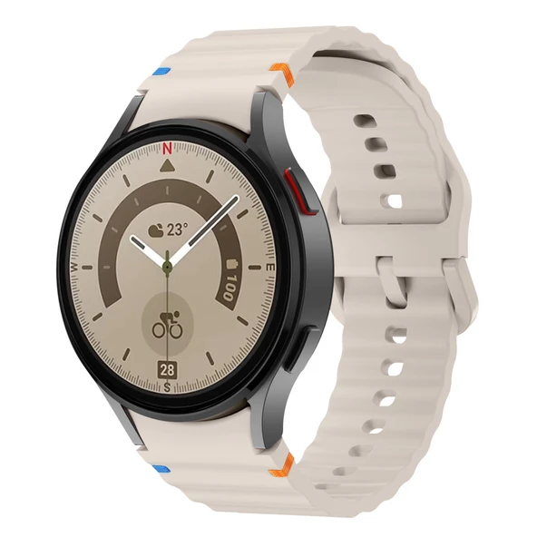 Samsung Galaxy Watch 5 Pro 45mm İle Uyumlu Metal Tokalı Dalgalı Spor Silikon Kordon  Koyu Gri ürün görseli 1