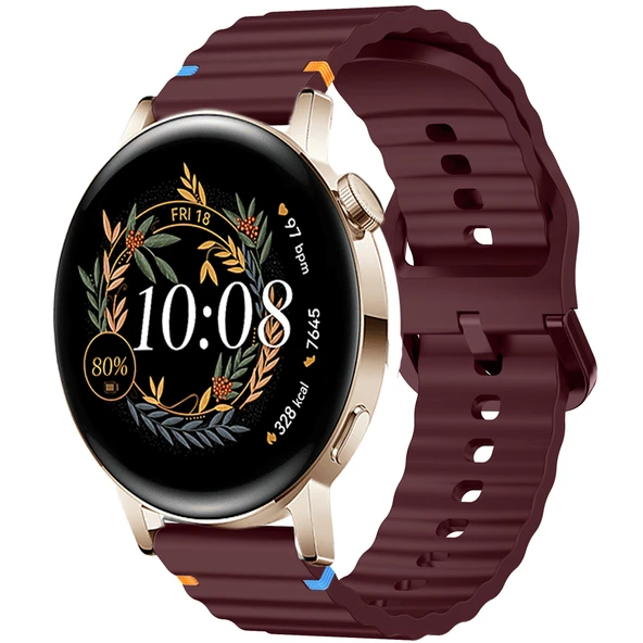 Huawei Watch GT2 GT3 42mm İle Uyumlu Dalga Desenli Tokalı Yumusaş Soft Silikon Kordon  Mürdüm ürün görseli 1