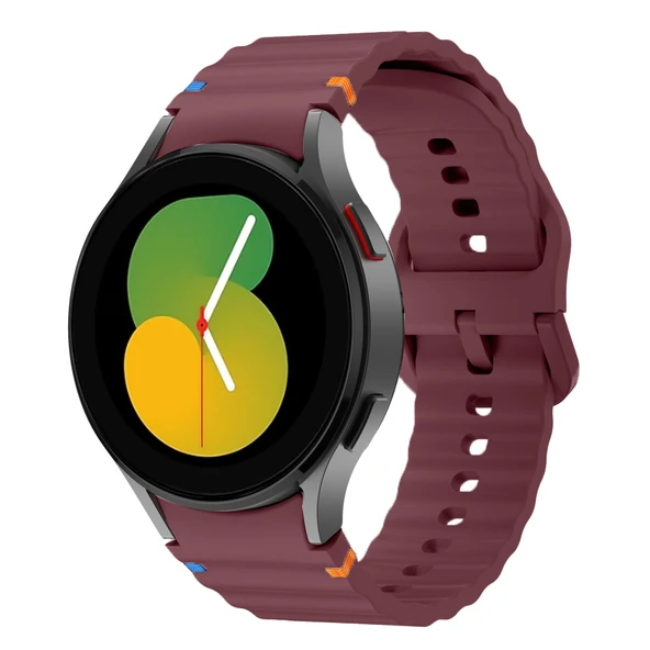 Samsung Galaxy Watch 5 40mm-44mm İle Uyumlu Metal Tokalı Dalgalı Spor Silikon Kordon  Mürdüm ürün görseli 1