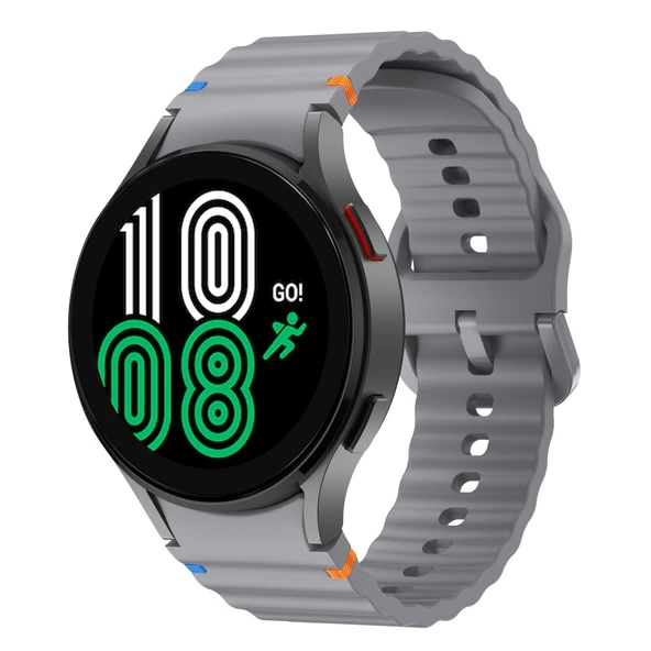 Samsung Galaxy Watch 4 40-42-44-46mm İle Uyumlu Metal Tokalı Dalgalı Spor Silikon Kordon  Koyu Gri ürün görseli 1