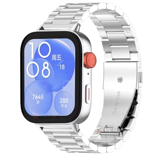 Huawei Watch Fit 3 İle Uyumlu Ironweft Paslanmaz Döküm Çelik Metal Kordon - Dayanıklı ve Şık  Gümüş ürün görseli 1