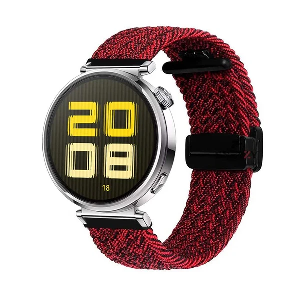 Sneezy Huawei Watch GT5 41mm İle Uyumlu FiberLink Manyetik Tokalı Kumaş Örgü Kordon  Kırmızı Koyu ürün görseli 1