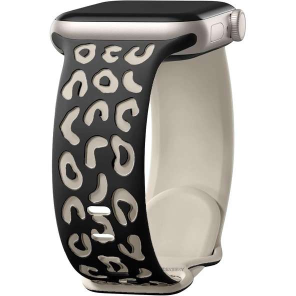 Apple Watch Ultra 1 ve 2 Uyumlu 49mm Leopar Desenli Yumuşak Silikon Kordon  Koyu Gri ürün görseli 1