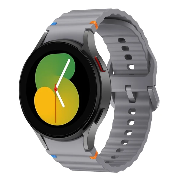 Samsung Galaxy Watch 5 40mm-44mm İle Uyumlu Metal Tokalı Dalgalı Spor Silikon Kordon  Koyu Gri ürün görseli 1