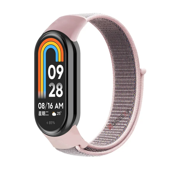 Xiaomi Mi Band 8 İle Uyumlu Hasır Nylon Akıllı Bileklik Kordon - Saat Kordonu  Pudra ürün görseli 1