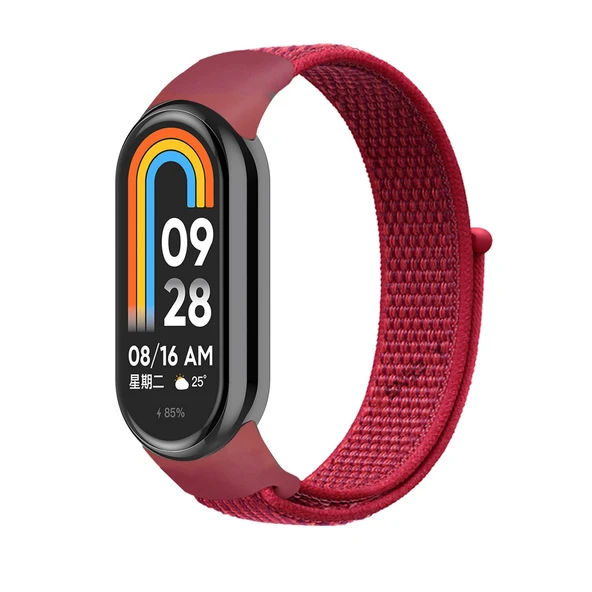 Xiaomi Mi Band 8 İle Uyumlu Hasır Nylon Akıllı Bileklik Kordon - Saat Kordonu  Koyu Kırmızı ürün görseli 1