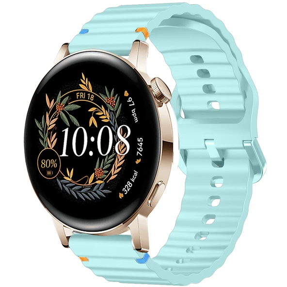 Huawei Watch GT2 GT3 42mm İle Uyumlu Dalga Desenli Tokalı Yumusaş Soft Silikon Kordon  Turkuaz ürün görseli 1