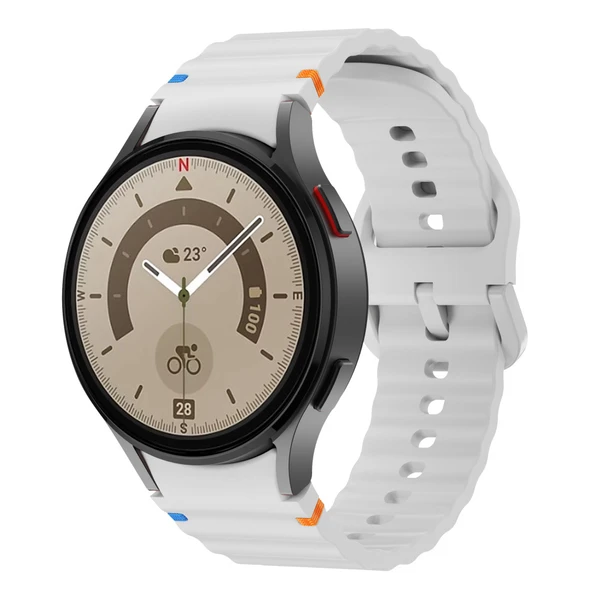 Samsung Galaxy Watch 5 Pro 45mm İle Uyumlu Metal Tokalı Dalgalı Spor Silikon Kordon  Gri ürün görseli 1