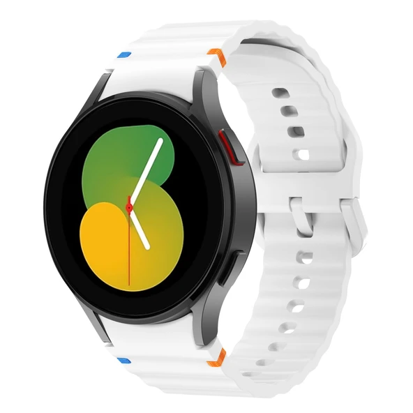 Samsung Galaxy Watch 5 40mm-44mm İle Uyumlu Metal Tokalı Dalgalı Spor Silikon Kordon  Beyaz ürün görseli 1