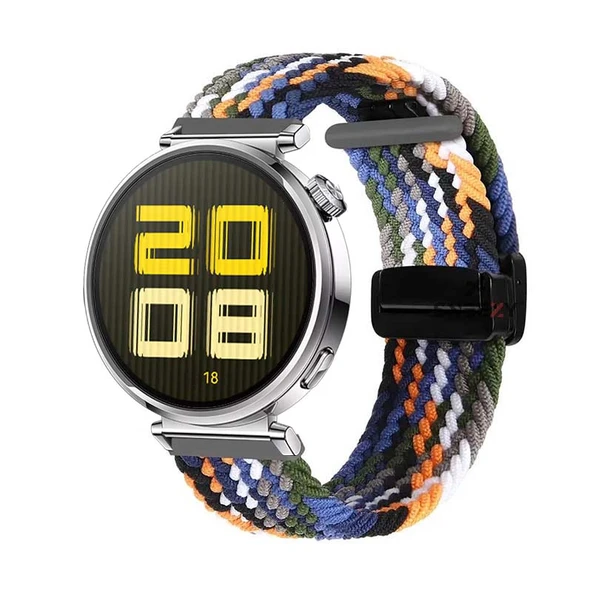 Sneezy Huawei Watch GT5 41mm İle Uyumlu FiberLink Manyetik Tokalı Kumaş Örgü Kordon  Siyah - Turuncu ürün görseli 1