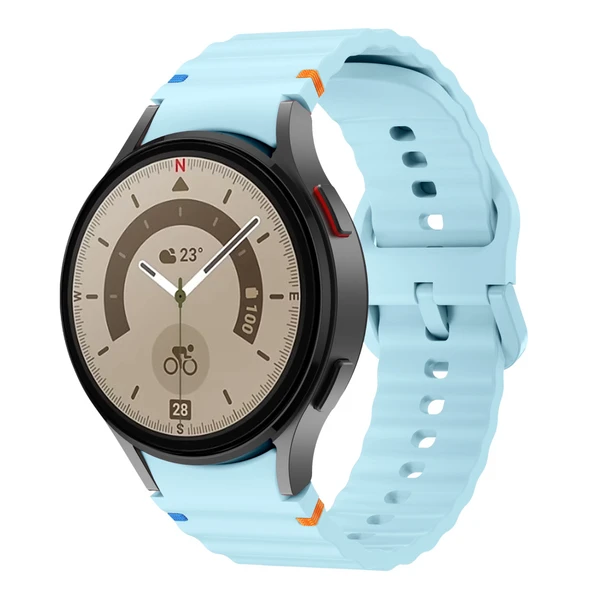 Samsung Galaxy Watch 5 Pro 45mm İle Uyumlu Metal Tokalı Dalgalı Spor Silikon Kordon  Mavi ürün görseli 1