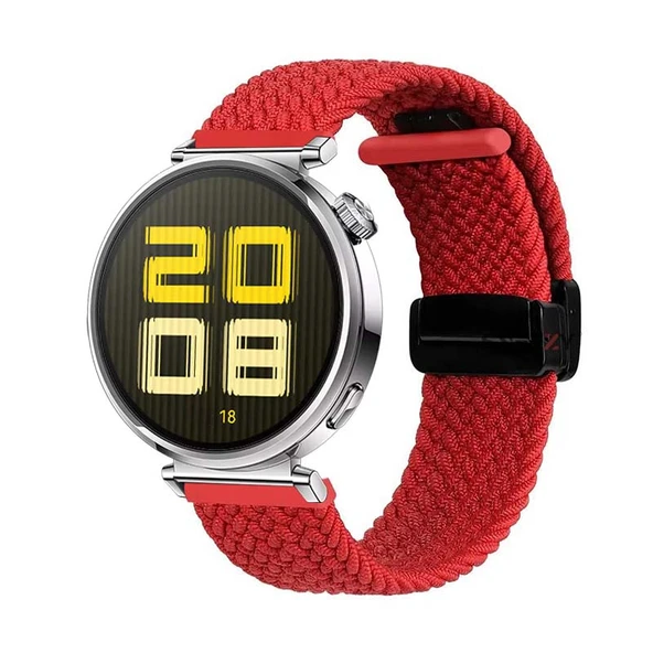 Sneezy Huawei Watch GT5 41mm İle Uyumlu FiberLink Manyetik Tokalı Kumaş Örgü Kordon  Kırmızı ürün görseli 1