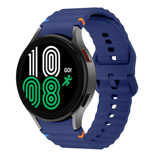 Samsung Galaxy Watch 4 40-42-44-46mm İle Uyumlu Metal Tokalı Dalgalı Spor Silikon Kordon  Lacivert ürün görseli 1