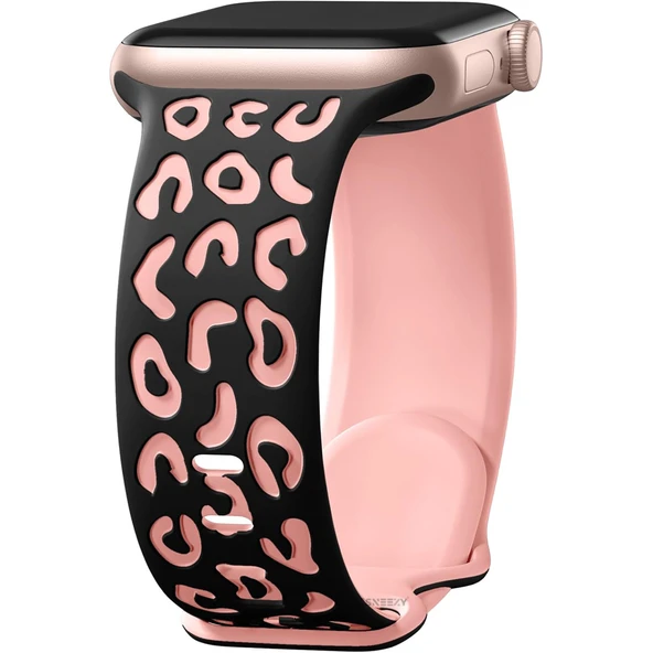Apple Watch Ultra 1 ve 2 Uyumlu 49mm Leopar Desenli Yumuşak Silikon Kordon  Pembe ürün görseli 1
