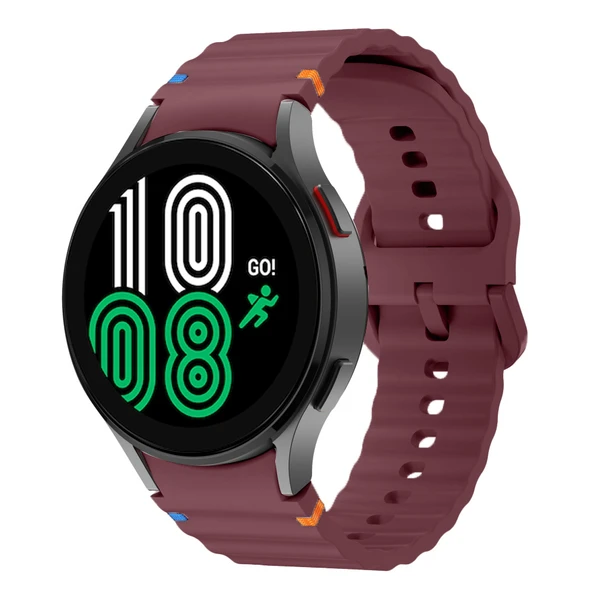 Samsung Galaxy Watch 4 40-42-44-46mm İle Uyumlu Metal Tokalı Dalgalı Spor Silikon Kordon  Mürdüm ürün görseli 1