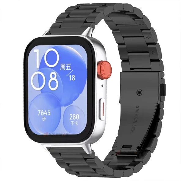 Huawei Watch Fit 3 İle Uyumlu Ironweft Paslanmaz Döküm Çelik Metal Kordon - Dayanıklı ve Şık  Siyah ürün görseli 1